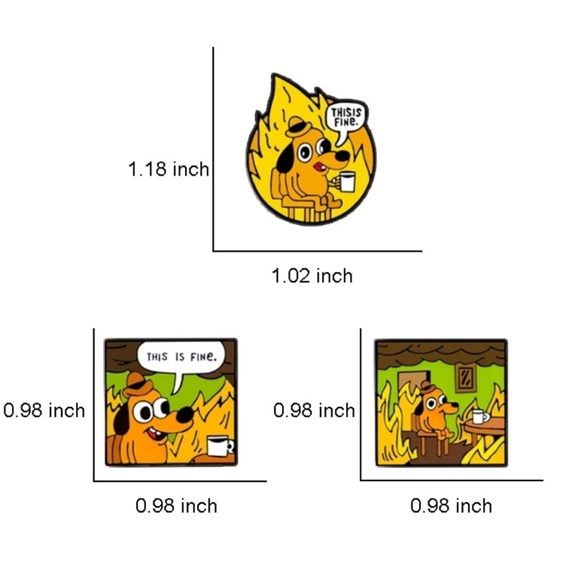 "This is Fine"  Meme Enamel Lapel Pin (set of 3) - Picture 2 of 8